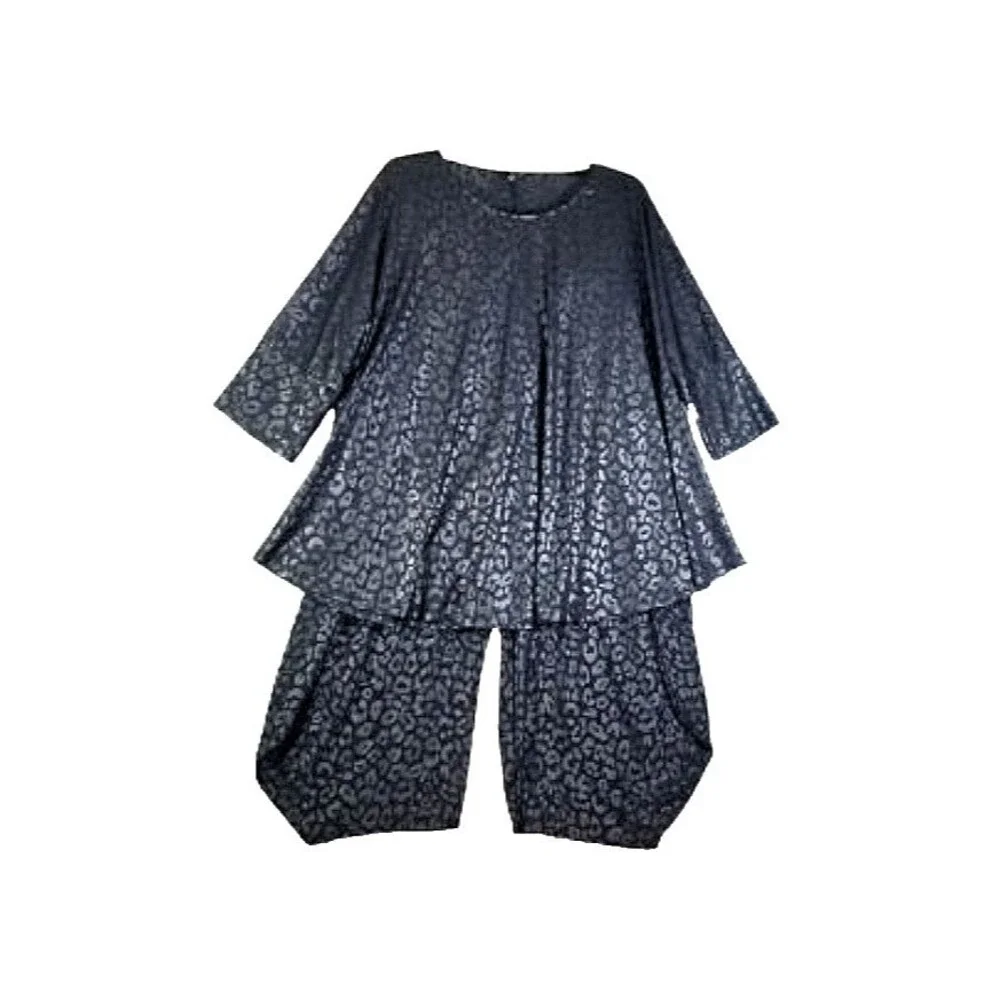 KOZAN Women's Black Leopard 2 Piece Pant Set Plus Sz 2x Loungewear - Picture 1 of 11